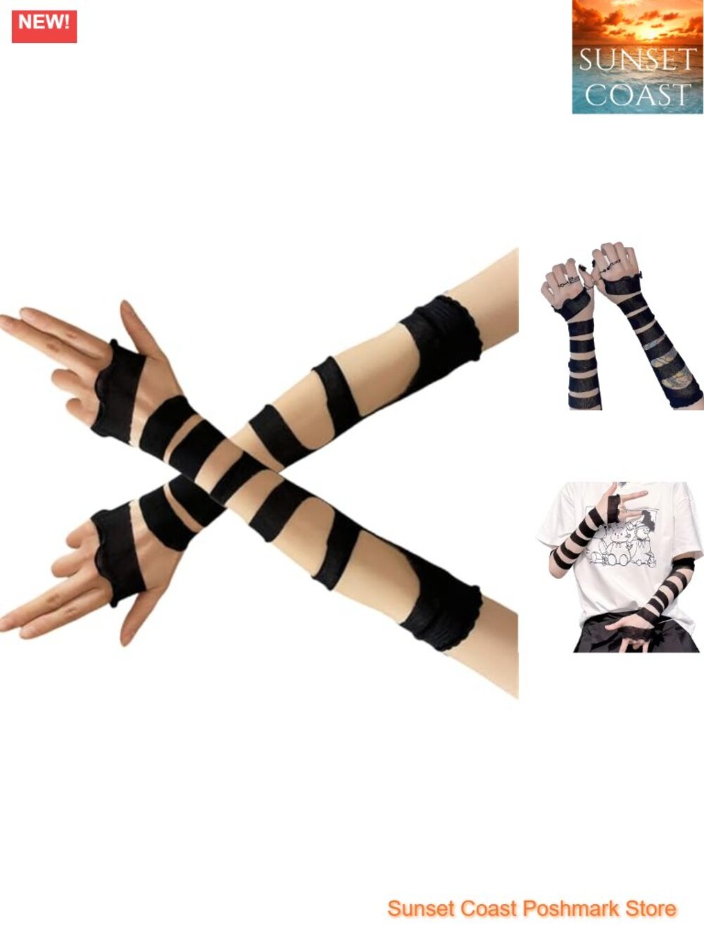 Lace Fingerless Gloves Gothic DIY Strapping Elastic Mesh Punk Arm Warmers